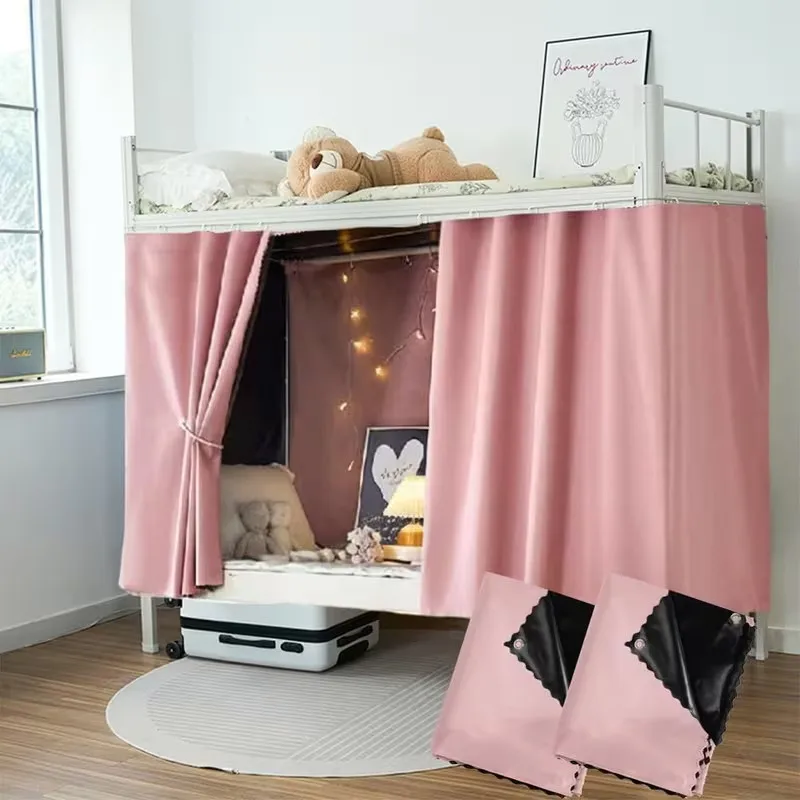Solid Color Full Blackout Bed Curtain for Creating Private Spaces in Bedrooms Blackout Coating Bed Curtain for Enhanced Privacy
