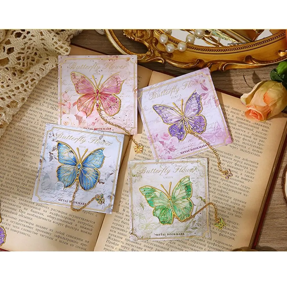 Marcapáginas de mariposa de Metal bronceado con colgante, Clips de página de libro de estilo chino con cadena, exquisitas páginas separadoras