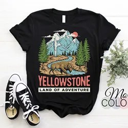 Yellowstone National Park Us Vintage Bison T Shirt Usa Wyoming Parks Lover Retro S Adventure Camping Hiking Travel