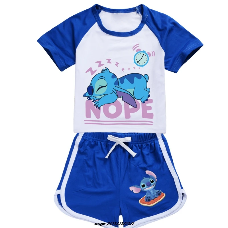 

Lilo And Stitch Clothes Kids Cotton T-shirt & Sport Shorts 2Pcs Set Girls Clothing Sets Boys Short Sleeve Sportswear