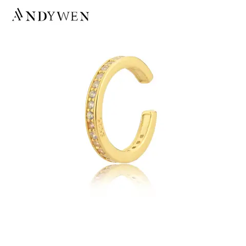 ANDYWEN 925 스털링 실버 클리어 지르콘 비 피어싱 클립 귀에 커프 귀걸이 Earcuff 여성 럭셔리 2020 파티 락 펑크 쥬얼리