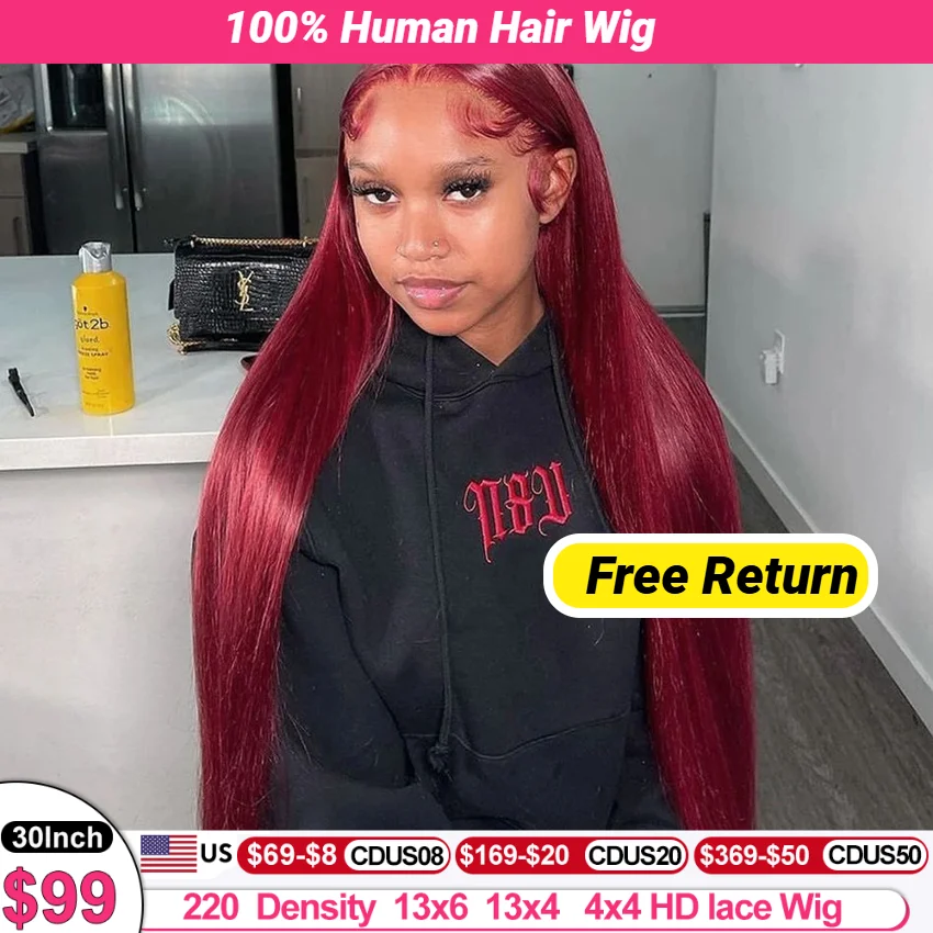 Red Lace Front Human Hair Wigs 99J Burgundy 4x4 13x6 Hd Lace Frontal Wig Straight Lace Front Wigs Colored Hd Lace Wigs for Women