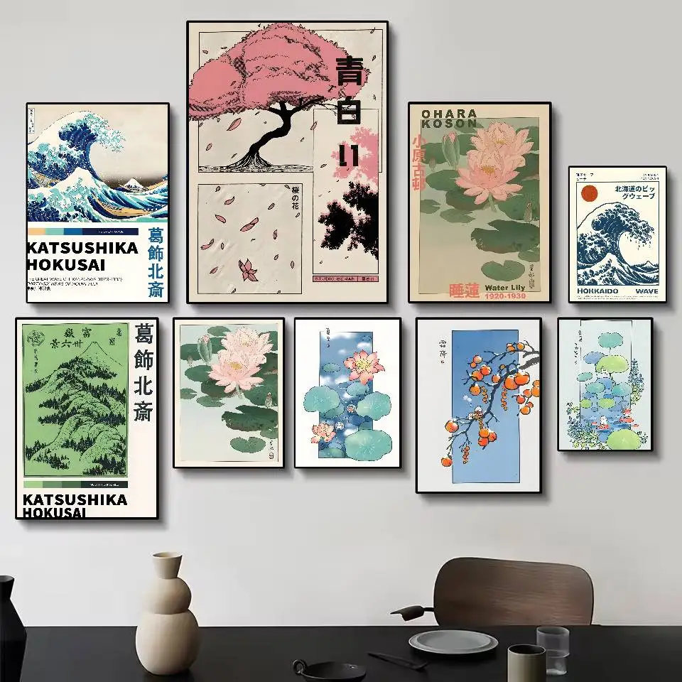 Hokusai Ohara Koson Japanese Art Poster Self-adhesive Art Waterproof Paper Sticker Coffee House Bar Room Wall Decor