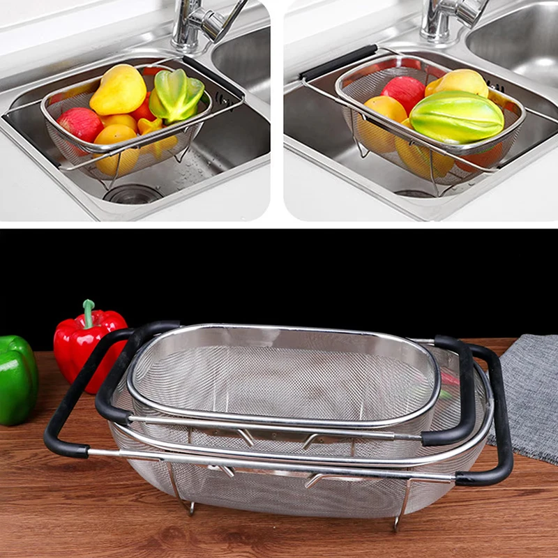 Kitchen Supply Colander Drain Over The Sink Deep Well Oval Stainless Steel Colander Fine Mesh Extendable Handle Foldable Storage