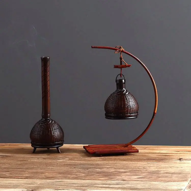 Smoked incense burner, Buddhist relic, bamboo braided antique, agarwood sandalwood, room incense insert aromatherapy