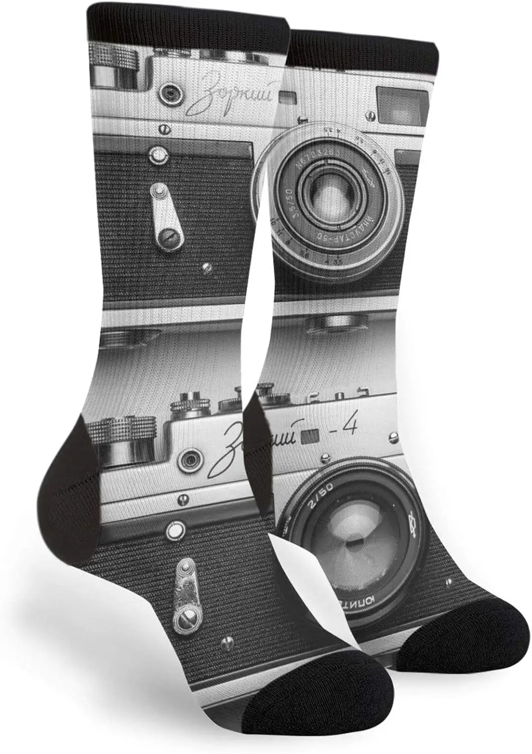 

Black and White Camera Photography Men Women Casual Crazy Funny Athletic Sport Colorful Fancy Novelty Graphic Crew Tube Socks