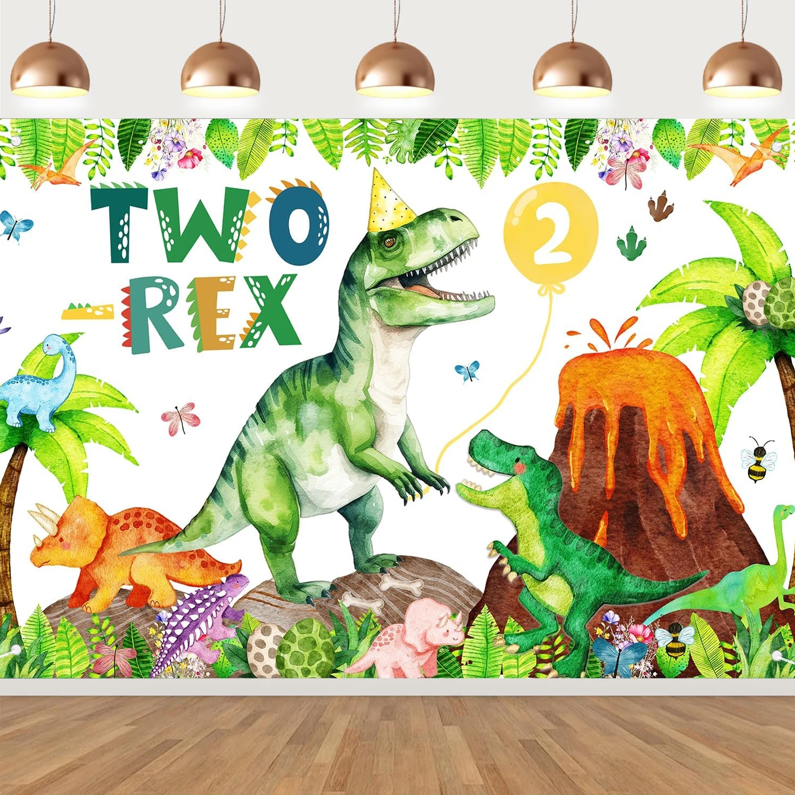 Zwei Rex-Geburtstagshintergrund für Jungen, Dinosaurier, 2. Geburtstag, Dekorationen, Dschungel, T-Rex, Dino, Fotografie-Hintergrund, Dino-Thema, 2 Jahre alt
