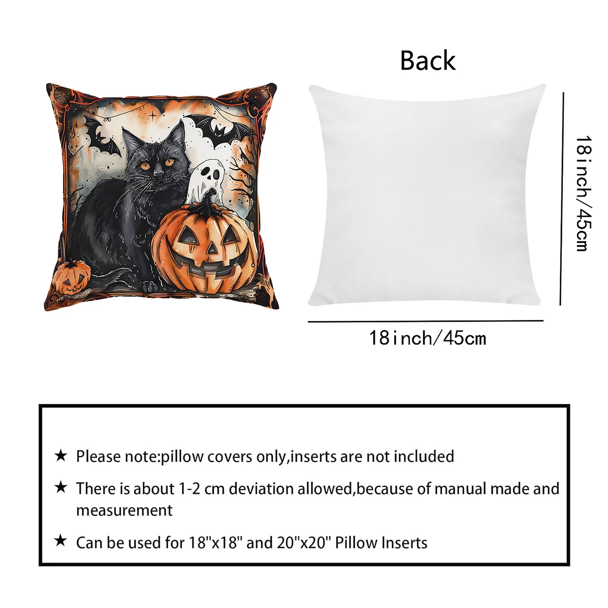 1pc witches Halloween decoration Pillow Cover, room decor, home decor 18*18inch, invisible zipper, owls, bats pattern, Halloween