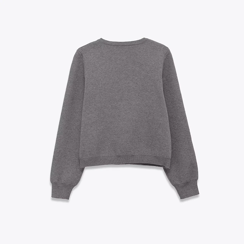 2026 Fashion Front Sequins And Beads Gray Knit Cardigan For Women Single Breasted O Neck Casual Short Outerwear