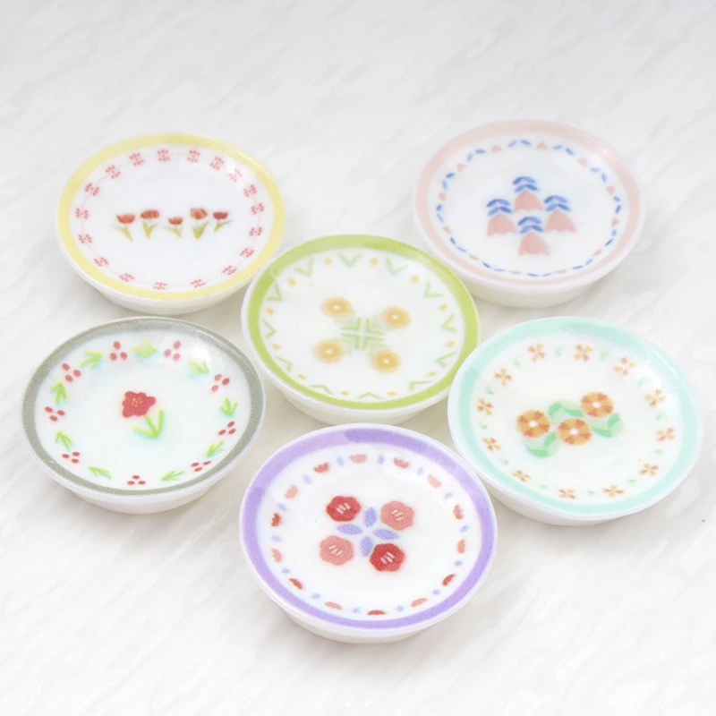 10/100pcs 3D Dollhouse Decor Miniature Scene Decoration Flower Blue White Porcelain Dinner Plate Dollhouse Decor Accessories