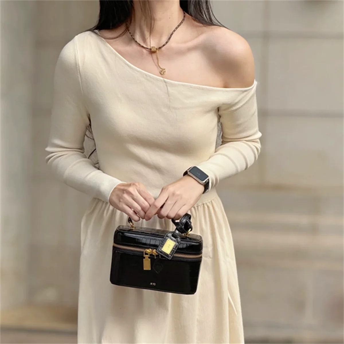 Luxuriöse französische Vintage-Umhängetasche mit Krokodilprägung: Kleine quadratische Damen-Schultertasche - Exquisite Box-Handtasche für den täglichen Gebrauch – Detail 5