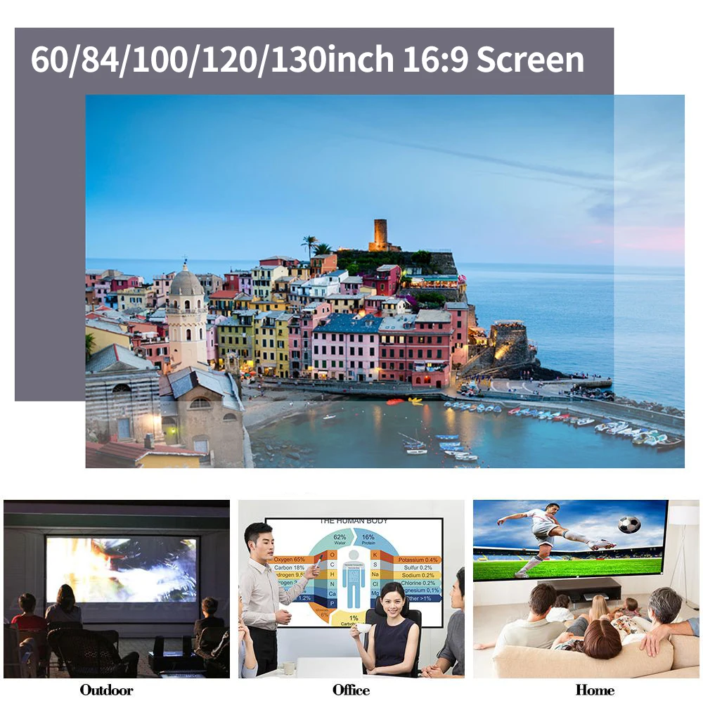 High Brightness Projector Screen 60/84/100/120 inch 16:9 Reflective Fabric Cloth Beamer Projection Screen for DLP LED Projector