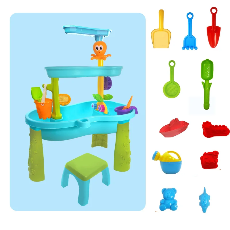 Children Beach Water Table Summer Sand Toys Three Level Outdoor Water Play Waterfall Table Seaside Sand Shovel Tools Kids Gifts