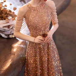 New Banquet Party Evening Golden Dresses Large Sequin Elegant for Prom 2023 Wedding