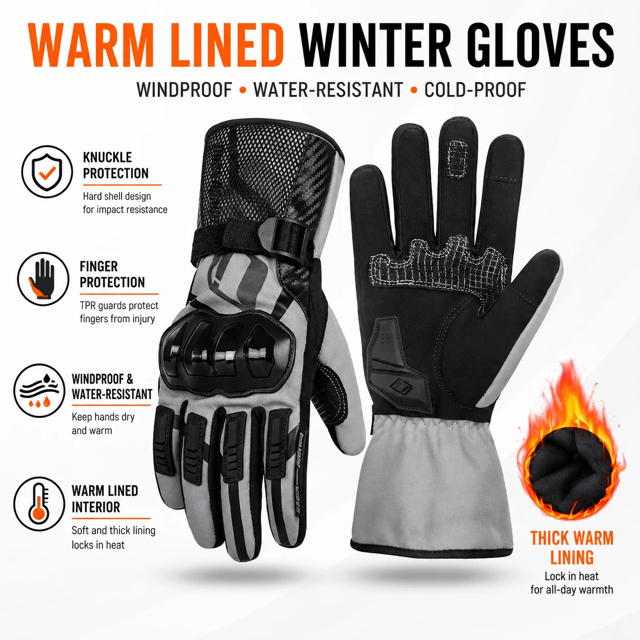 

Motorcycle Winter Riding Gloves Waterproof Windproof Thermal Warm Full Finger Touch Screen Anti Slip Motorbike Gloves Men Women