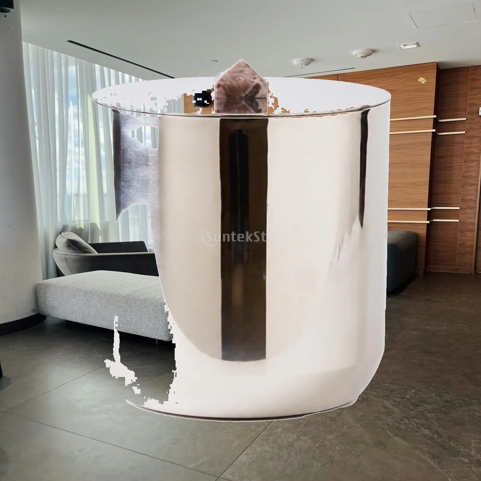Stainless Steel Ice Bucket Stone Embedded Chiller for Champagne Wine Beer Drinks Silver Finish for Restaurant Bar