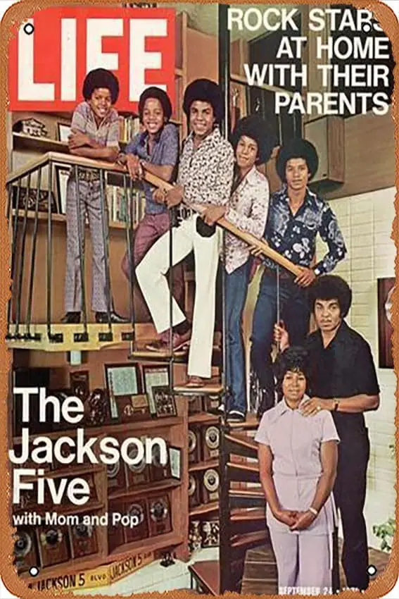 Metal Tin Sign  - The Jackson Five with their Father and Mother, Joseph and Katherine, September 24, 1971 - Poster Metal Plaq