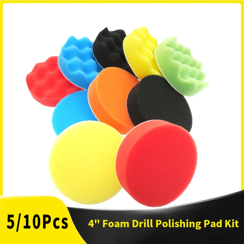 

5/10 Pcs 4 Inch Foam Drill Polishing Pad 100mm Sponge Buffing Pads Kit for Car Polisher Sanding Polishing, Waxing Sealing Glaze