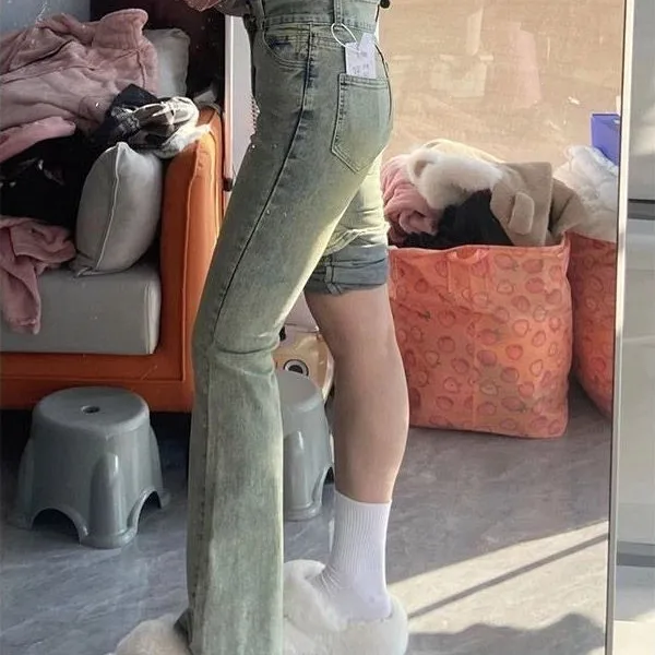 

Женские джинсы-палаццо, застежка-молния на пуговицах, пряжка с ремнем, регулируемый пояс, базовая простая осенне-весенне-осенняя элегантная одежда