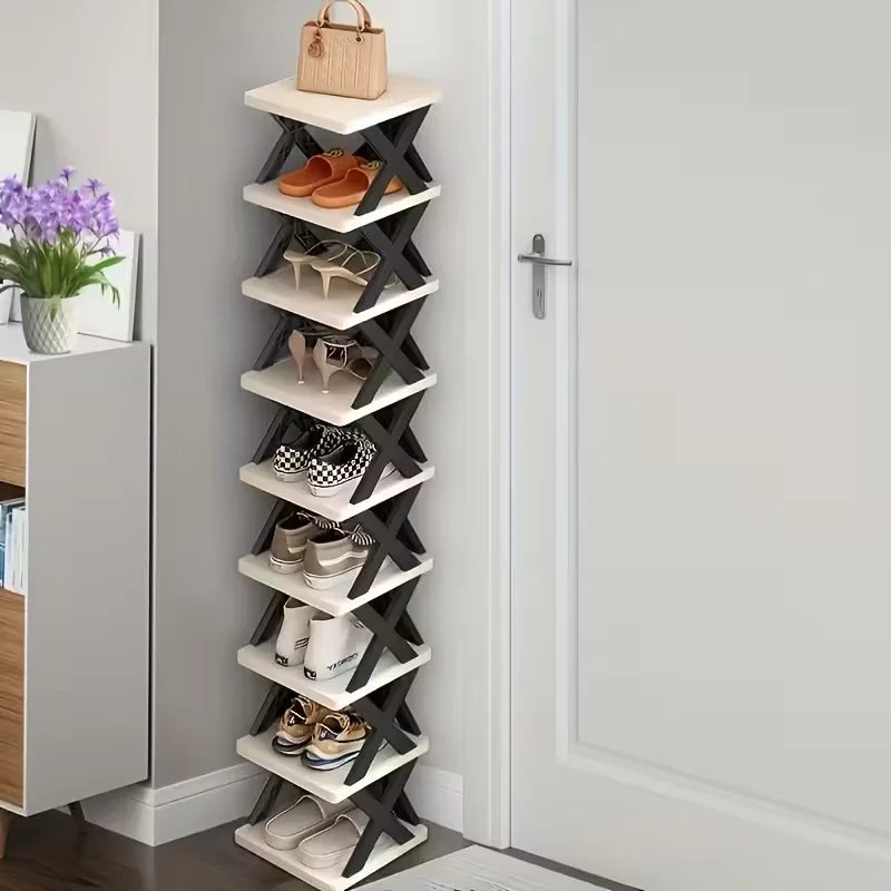 Platzsparender Eck-Schuhregal-Organizer – Hohes, schmales, robustes Kunststoffregal mit 6/9 Ebenen für 6/9 Paar Schuhe & Stiefel, vielseitige Aufbewahrung für Eingangsbereich, Schrank, Garage,