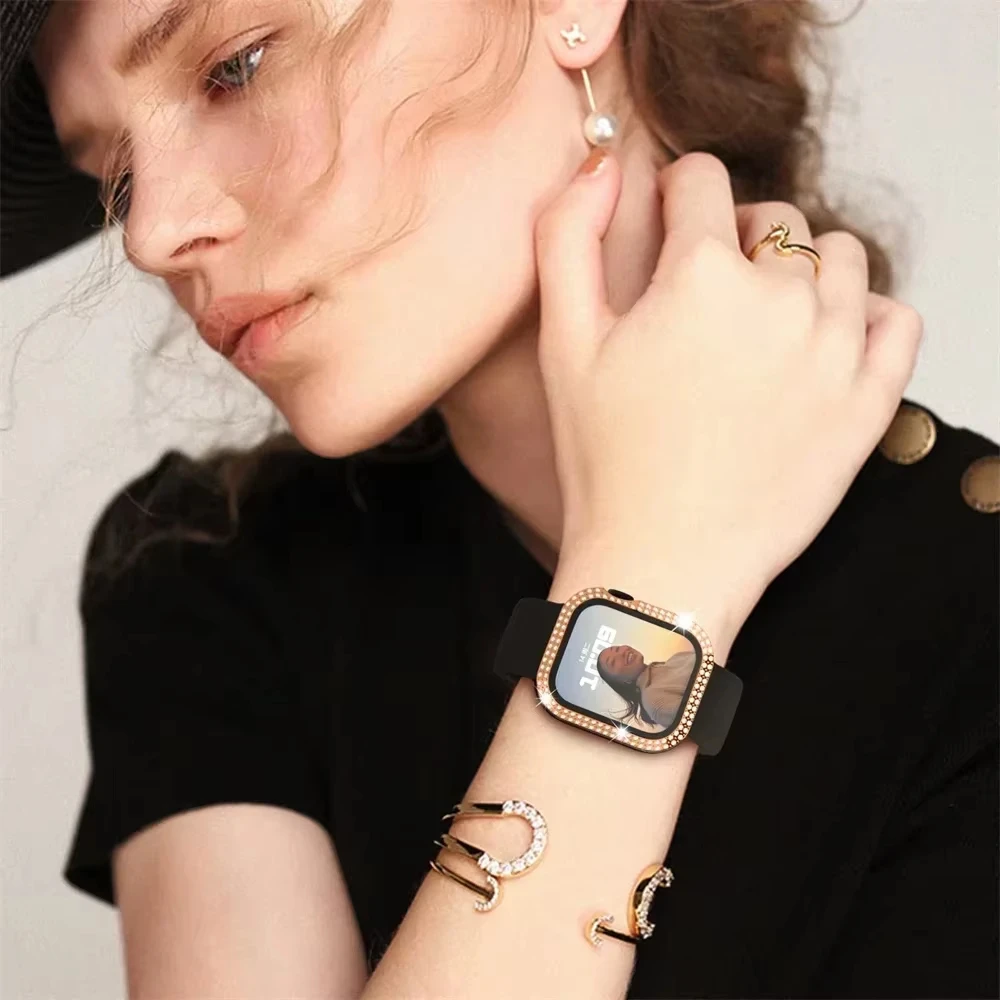 Diamond case+strap For Apple watch 10 bands 45mm 41mm 38mm 42mm 44mm 40mm bracelet+Screen Protector+Bumper series 9 8 7 6 5 4 SE