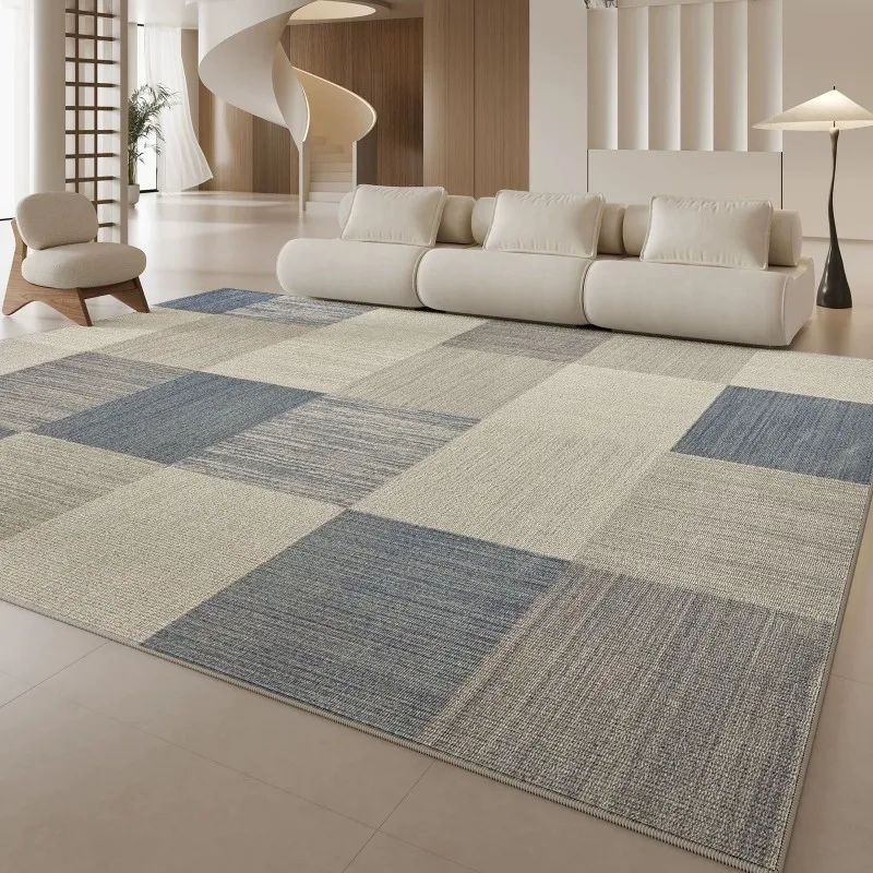 VIKAMA Area Rug Blue Grey Plaid Patchwork Carpet Non Slip Washable Modern Checkerboard Mat for Living Room Bedroom Home Decor