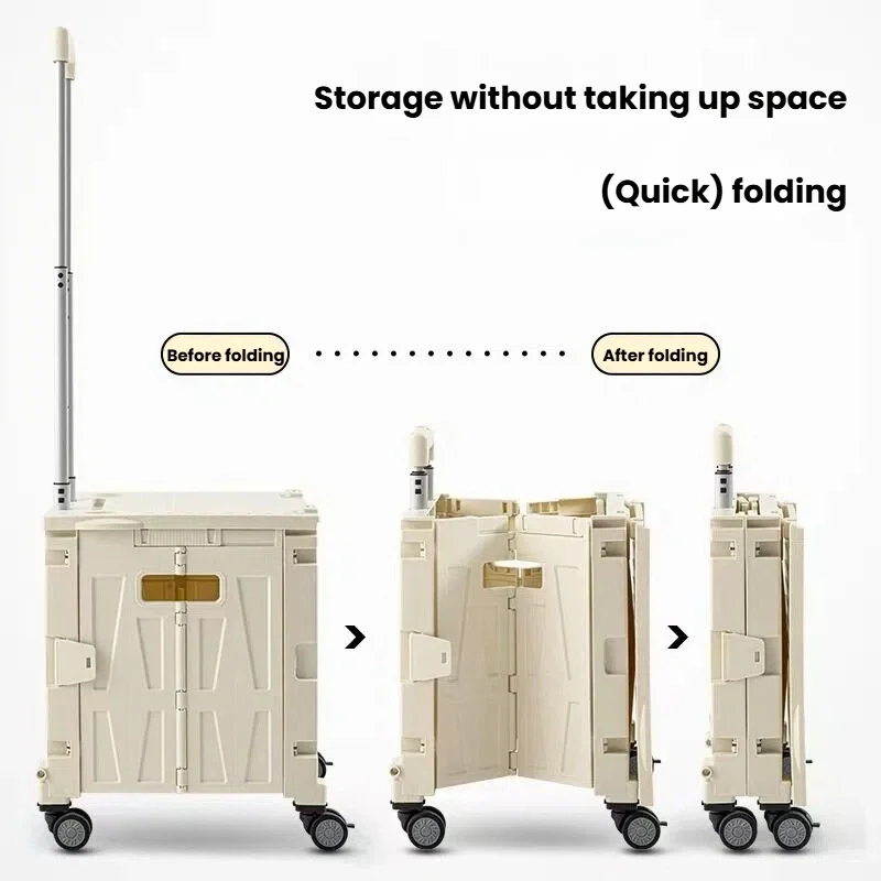 Foldable Rolling Storage Cart Large Capacity Camping Trolley Portable Utility Cart Climbing Stair Shopping Cart With Handle