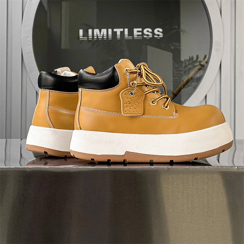 Original Design Hight Quality Outdoor Leather Boots For Men Women Couple Height Increasing Shoes Black Hombre Casual #Q20230575
