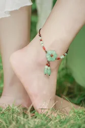 Jade Flower Anklets for Women Natural Real Talismans Amulet Charm Designer Man Green Amulets Charms Accessories Jewelry Gifts