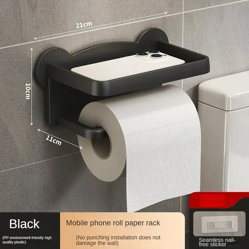 Punch Free Wall Mounted Tissue Storage Rack Paper Roll Shelf Holder Restroom Box Shelve Multi Functional Phone Placement Toilet image 6