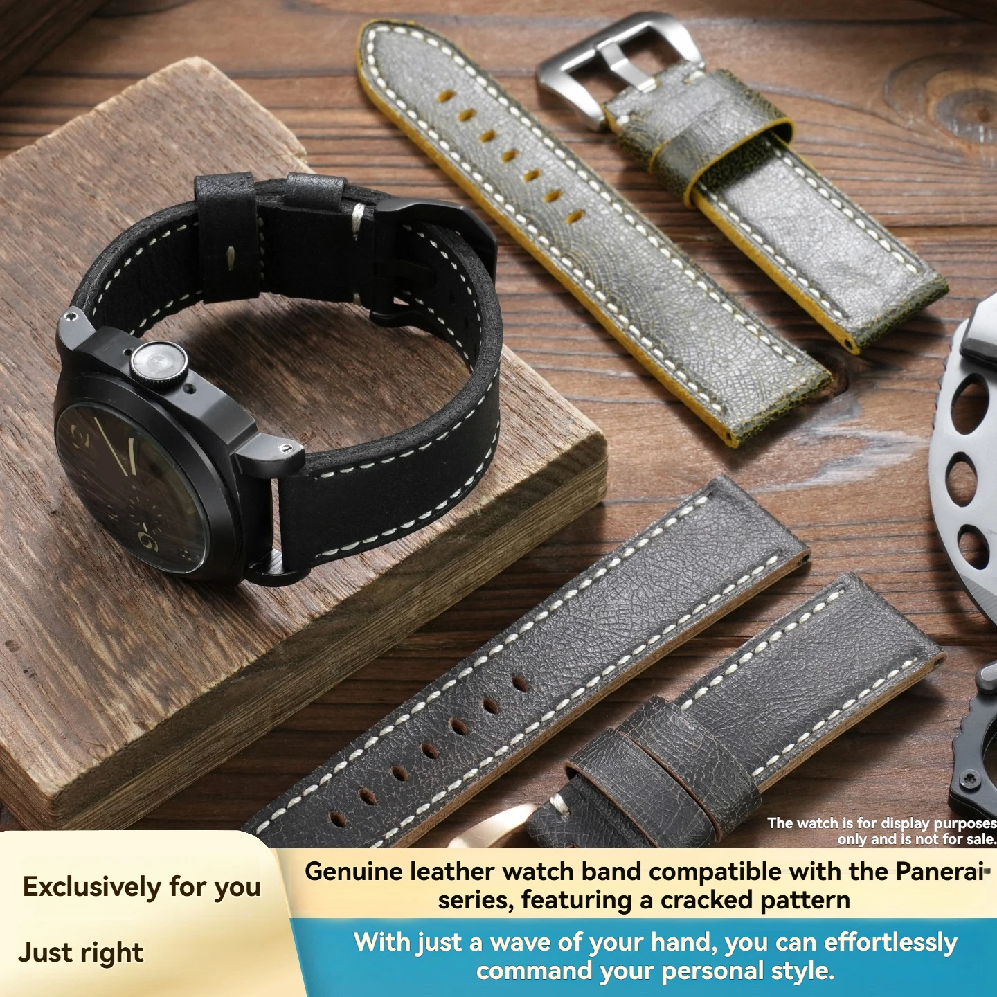 Men's Vintage Cracked-Look Genuine Leather Watch Strap for Panerai PAM111, PA448, PAM441, 312 Luminor Submersible, 24/26mm
