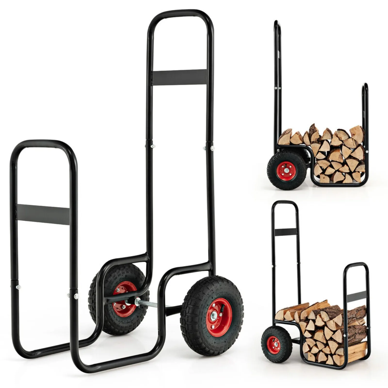 US Firewood Log Carrier Rack Fireplace Wood Mover Caddy Dolly Cart w/ Wheel Outdoor