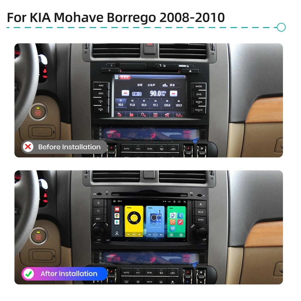 Car Multimedia Player CarPlay Android 13 GPS Navigation 4G Bluetooth WiFi RDS Stereo Car Radio For KIA Mohave Borrego 2008-2010