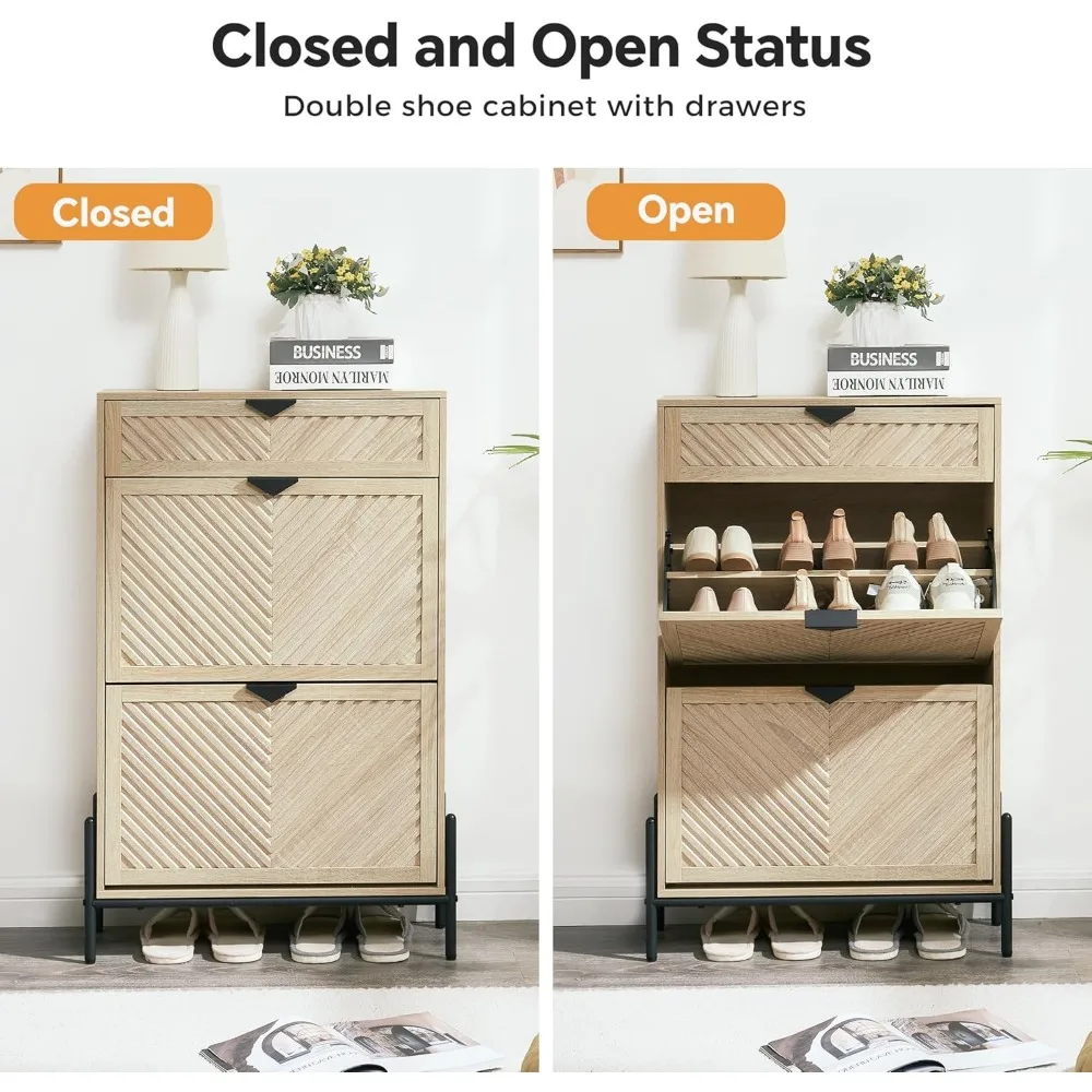 خزانة تخزين الأحذية النحيفة مع أدراج مزدوجة للمدخل، منظم أحذية قائم بذاته #6