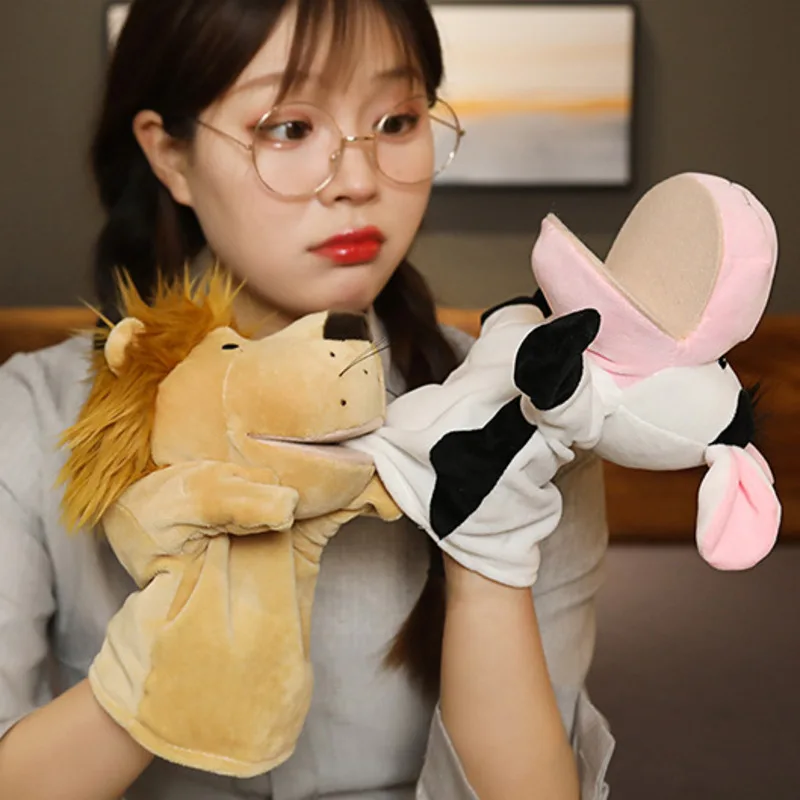 Stuffed Plush Animals Toys Hand Finger Story Puppet Kawaii Dolls Educational Baby Toys Lion Elephant Bunny Monkey Children Gifts