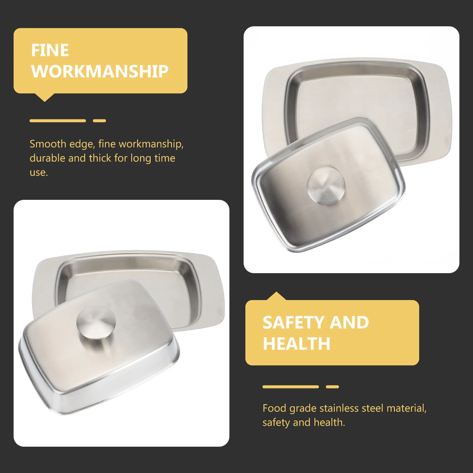 

1pc Stainless Steel Butter Dish Simple Beef Tallow Container With Lid Food Storage Tray Smooth Edge Kitchen Tableware