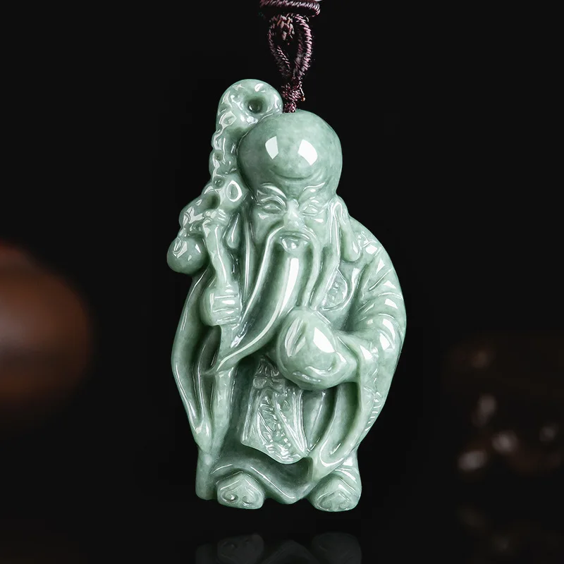 Burmese Jade Bean Green Longevity Star Immortal Pendant Jadeite Gifts for Women Amulets Natural Emerald Jewelry Gifts