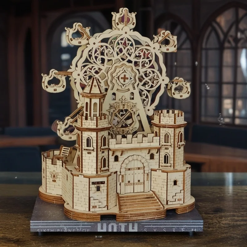 3D Wooden Puzzle Castle Ferris Wheel, Handmade DIY Assembly Model, Parent-Child Interactive Educational Toy, Creative Simulation
