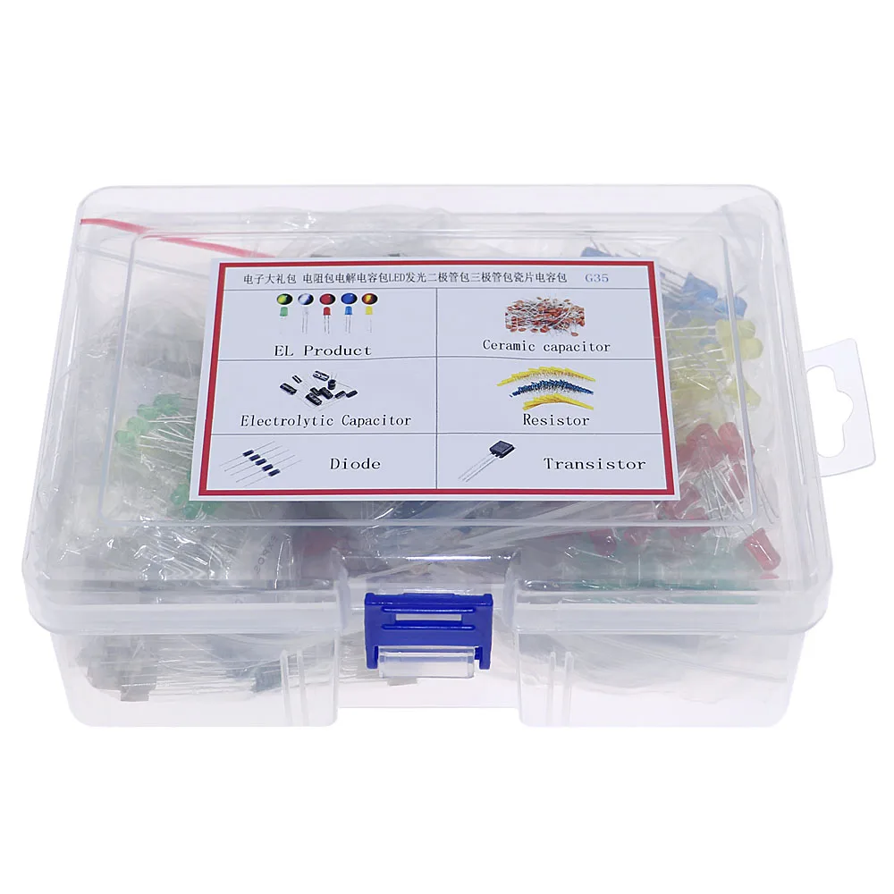 7 Nilai DIY Komponen Besar Kit 3/5MM LED Dioda dan Triodes Keramik Elektrolit Keramik Resistor Film Logam