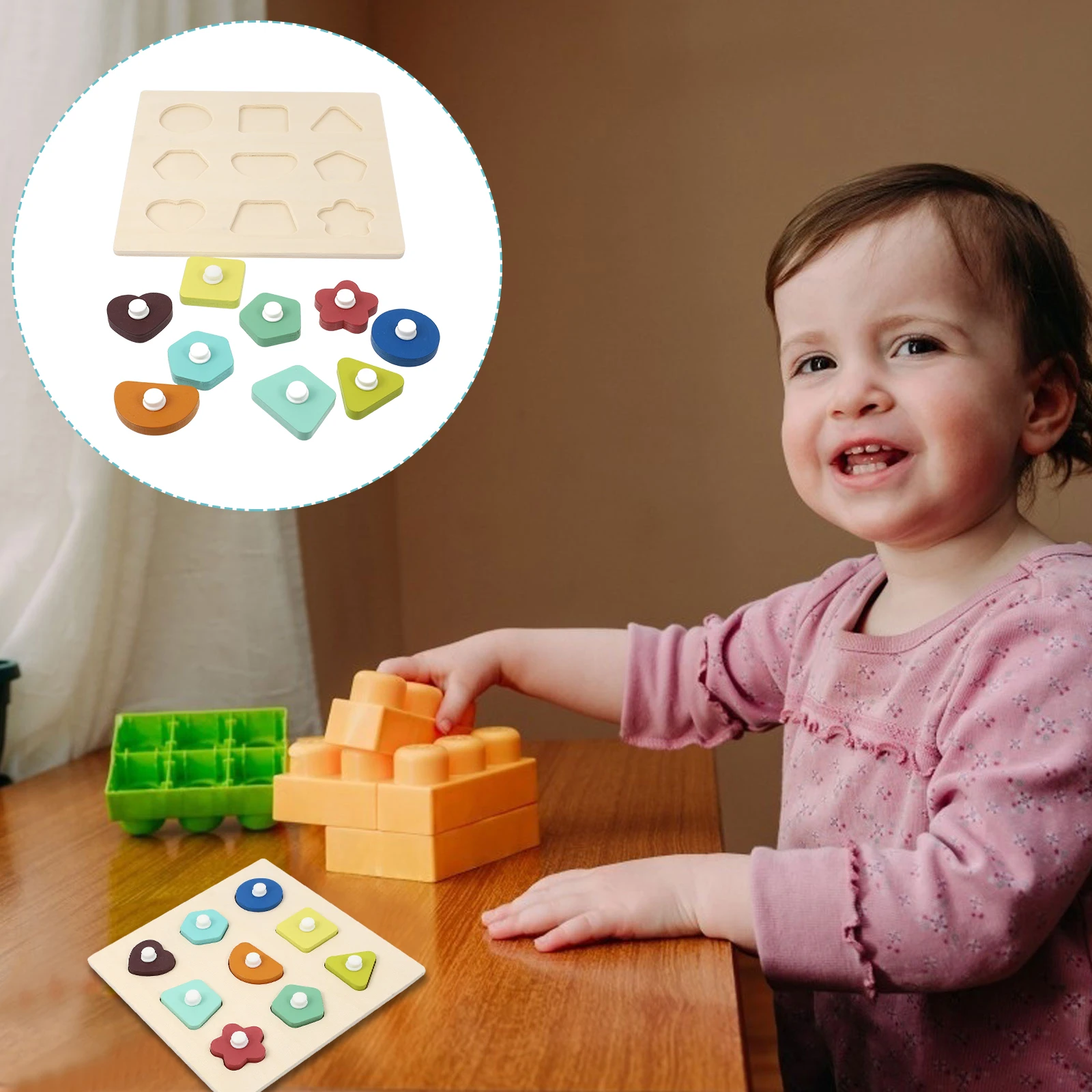 

Wooden Puzzle Hand Grab Board Educational Jigsaw Matching for Kids Cartoon Child