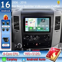 Android 16 For Benz Sprinter Volkswagen Crafter 2006 - 2016 2K QLED Android Car Radio Multimedia Video Player GPS stereo CarPlay