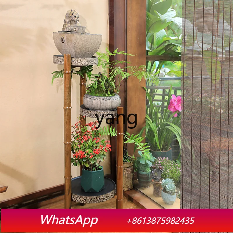 LMMM New Chinese Style Solid Wood Flower Stand Indoor Balcony Living Room Decoration Flowing Water Ornament Shelf
