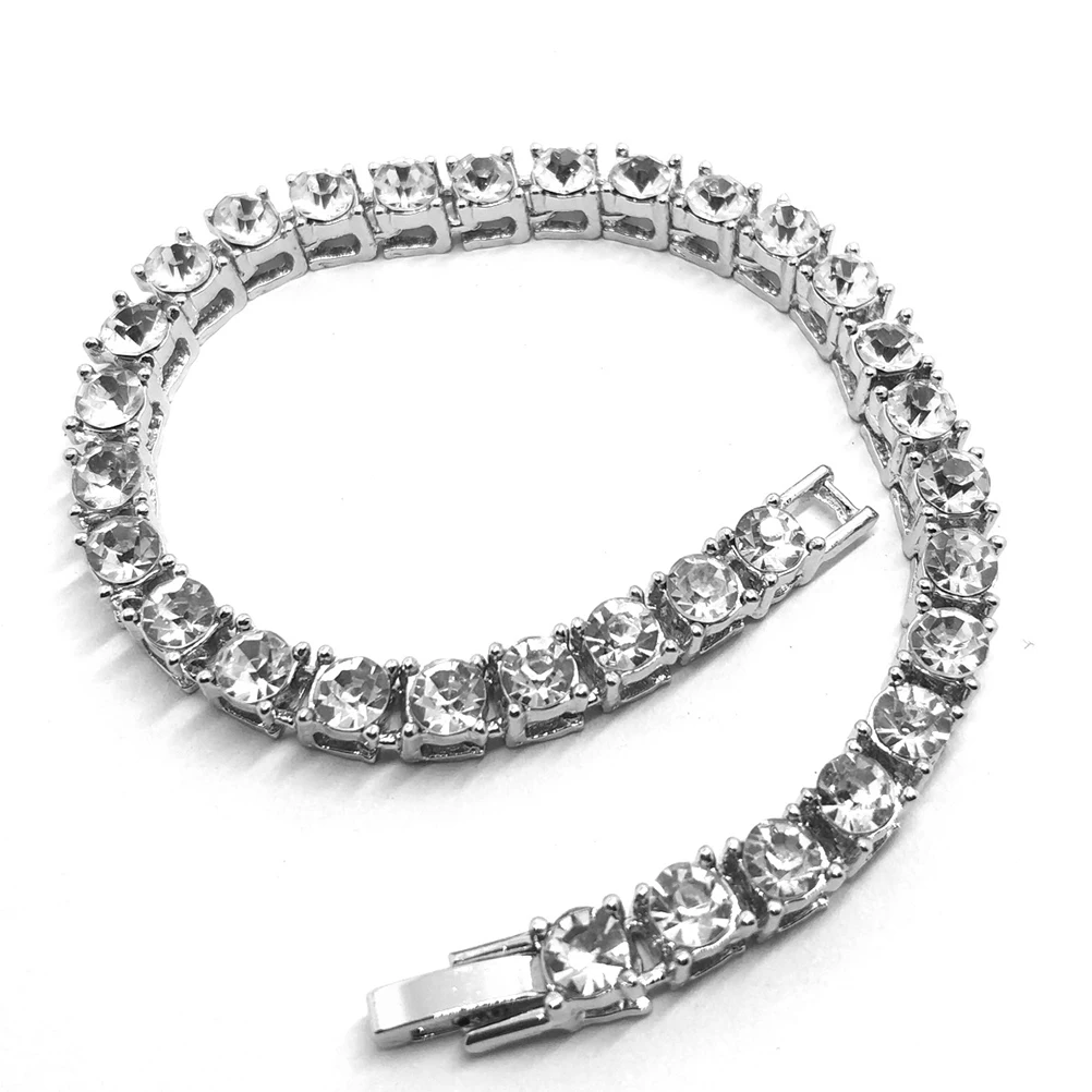 

Crystal Bling Hiphop Necklace Silver 60cm Alloy Chain Shiny Jewelry for Men Women Party Festival Hiphop Necklace