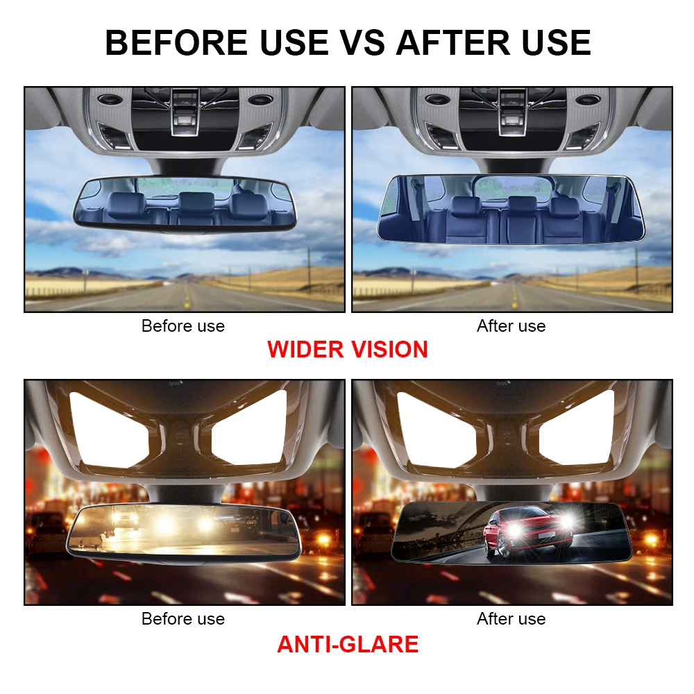 3000R Micro Curvature Lens Anti-glare Wide-angle Blue Frameless Mirror 2.5D Full Creen HD Glass Car Interior Rear View Mirror