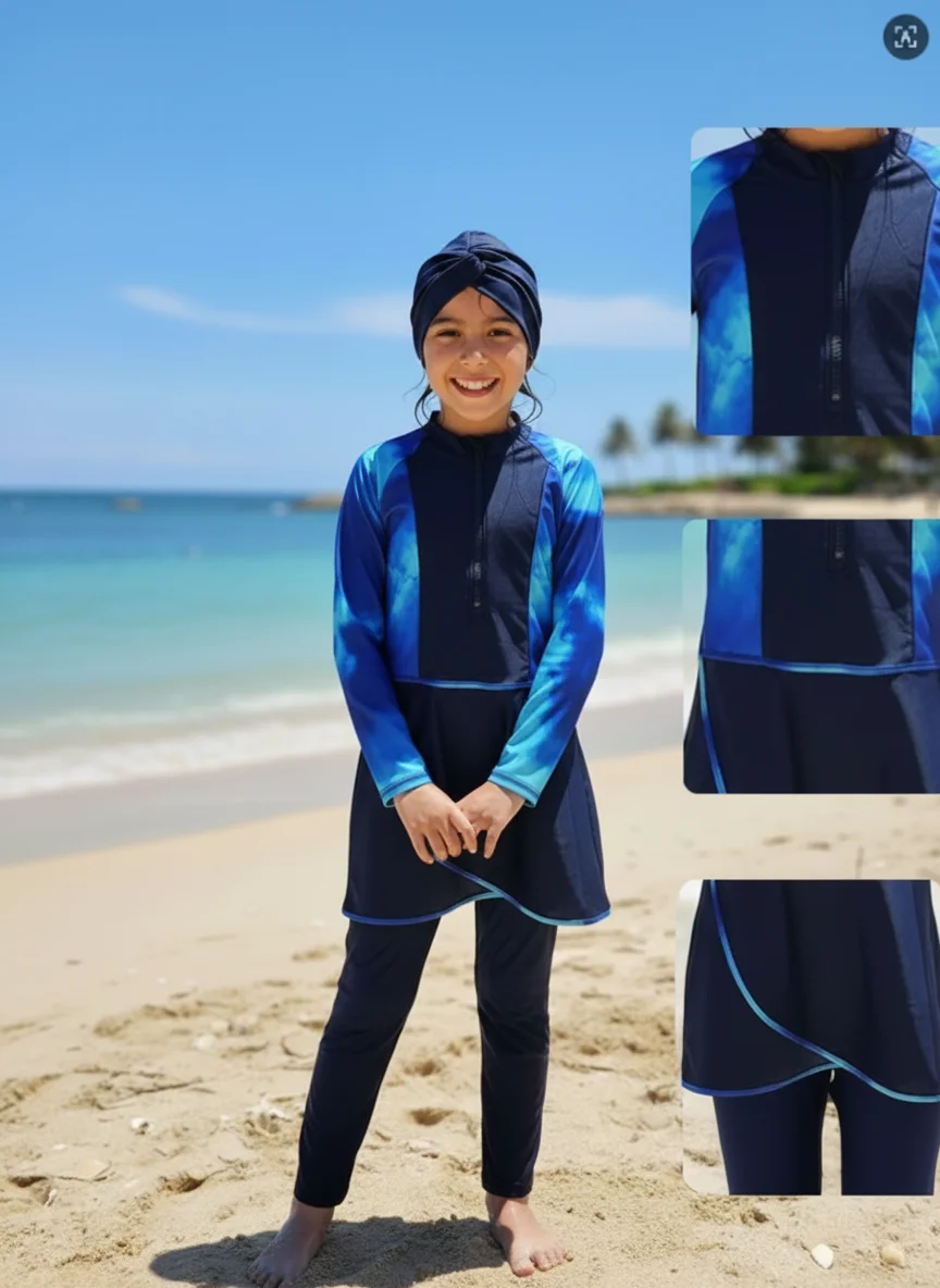 3PCS/set Muslim Children Burkini 8-16 Years old Children Swimsuit Long Sleeved Sunscreen Swimsuit UPF50-UV Protection