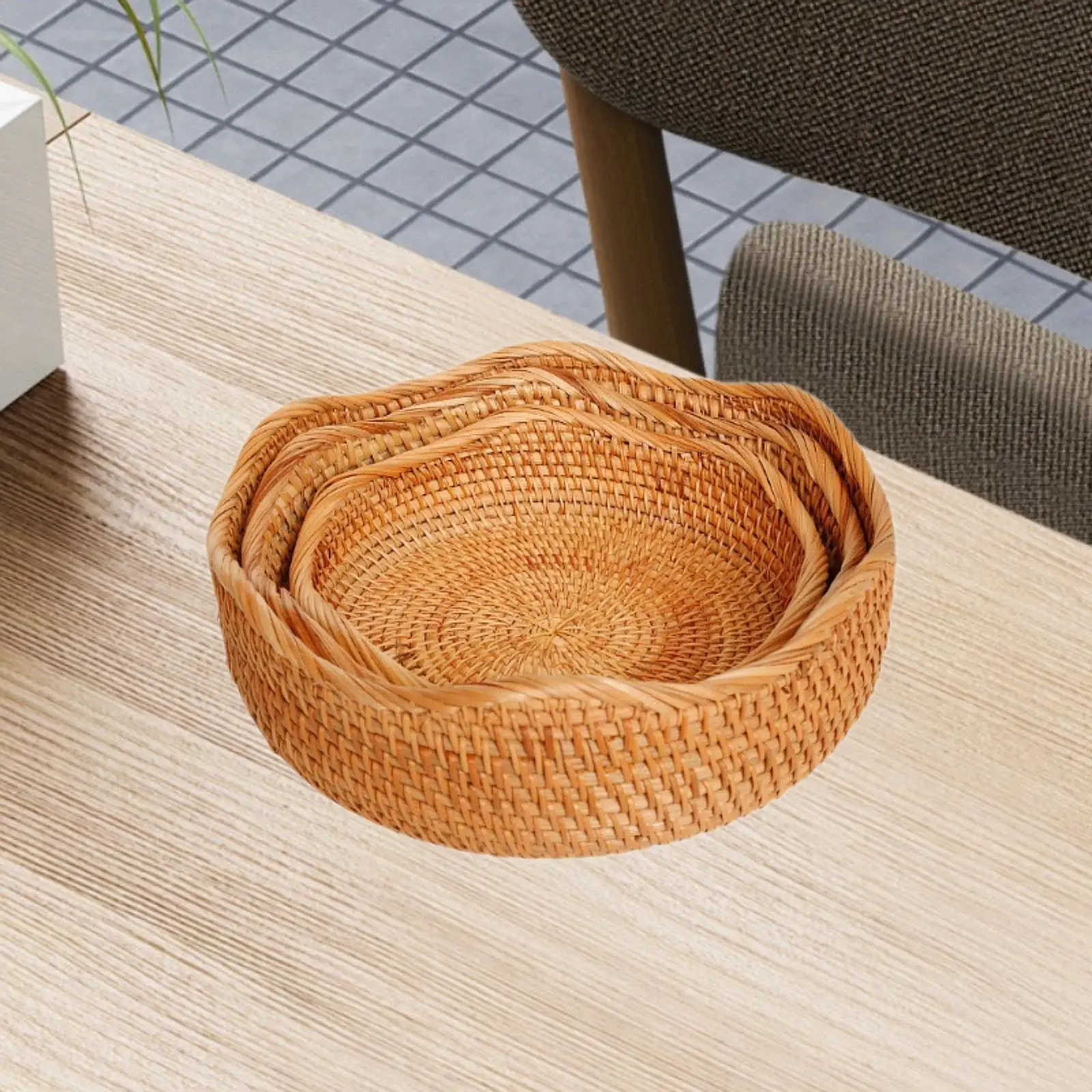 3Pcs Woven Fruit Basket Practical Home Decoration Decorative Display Storage Baskets for Dinner Farmhouse Hotel Bread Countertop