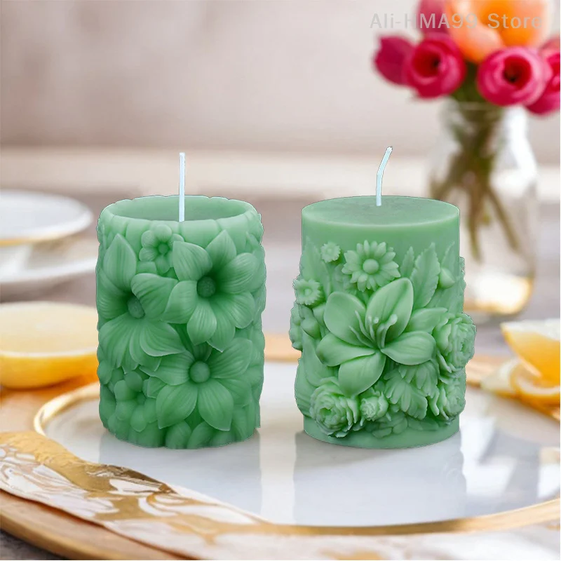 3D New Rose Style Aromatherapy Candle Silicone Mold Handmade Lily Cylinder Gypsum Resin