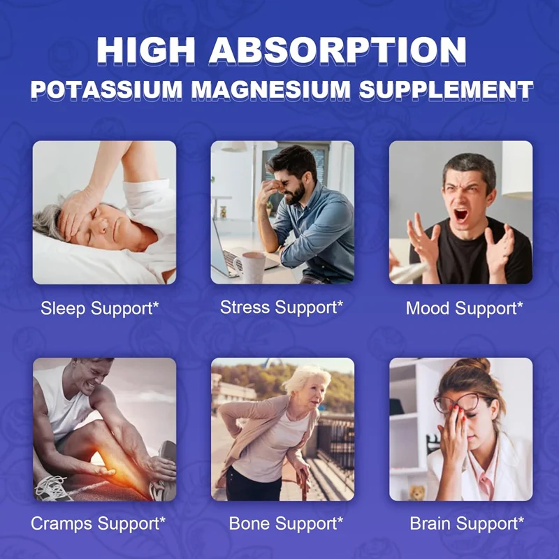 Potassium magnesium gummies, high absorption magnesium zinc gummies, immune support to calm the mood, muscle health, 60 gummies