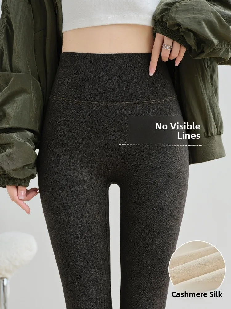 กางเกงโยคะผ้าเดนิมเทียม Thiened ลาย kets ark Skin ดีไซน์ฤดูหนาว อุ่นสบาย กางเกงขายาวเอวสูงสำหรับผู้หญิง