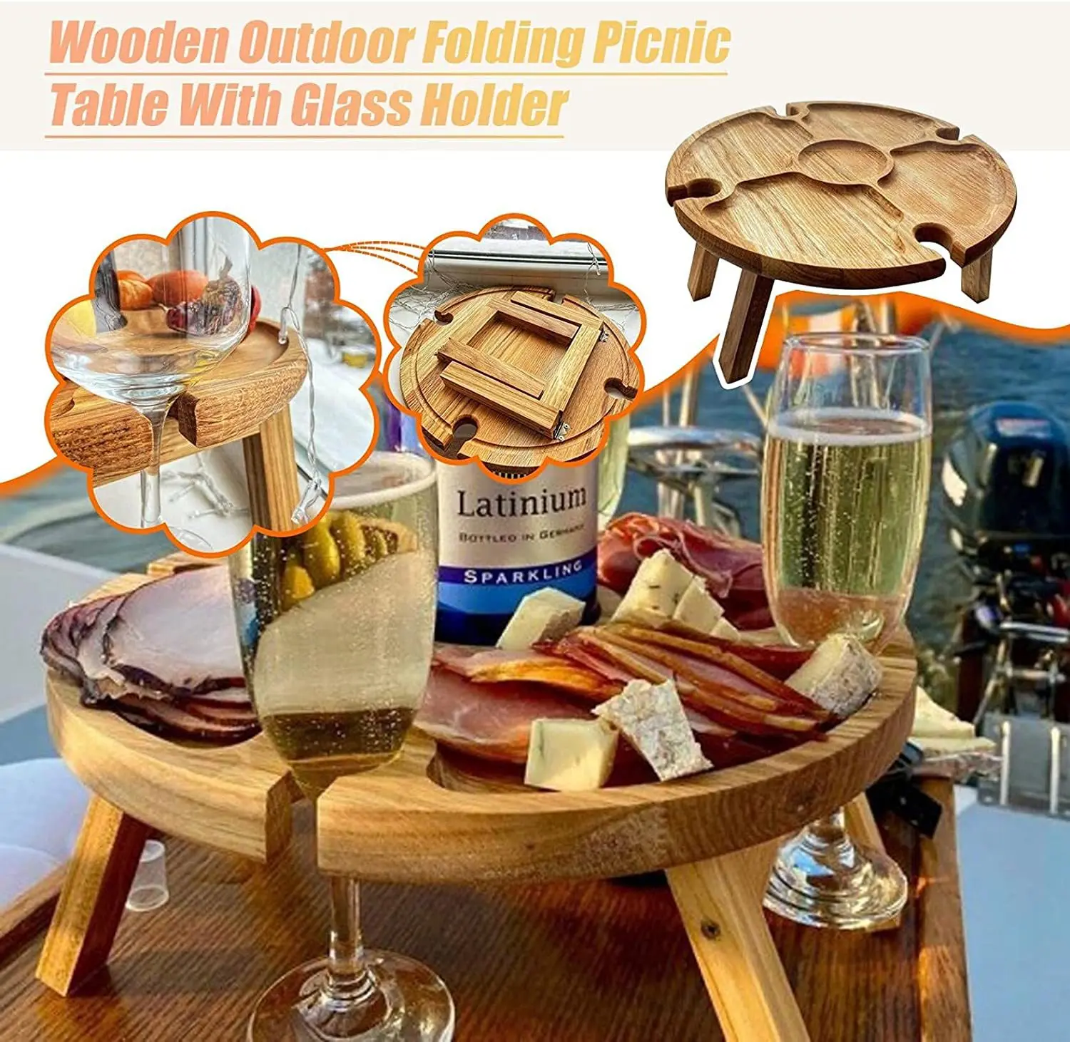 Tavolo da Picnic pieghevole da esterno In legno tavolo da Picnic pieghevole con supporto In vetro tavolo pieghevole da Picnic portatile da esterno In vetro 2 In 1